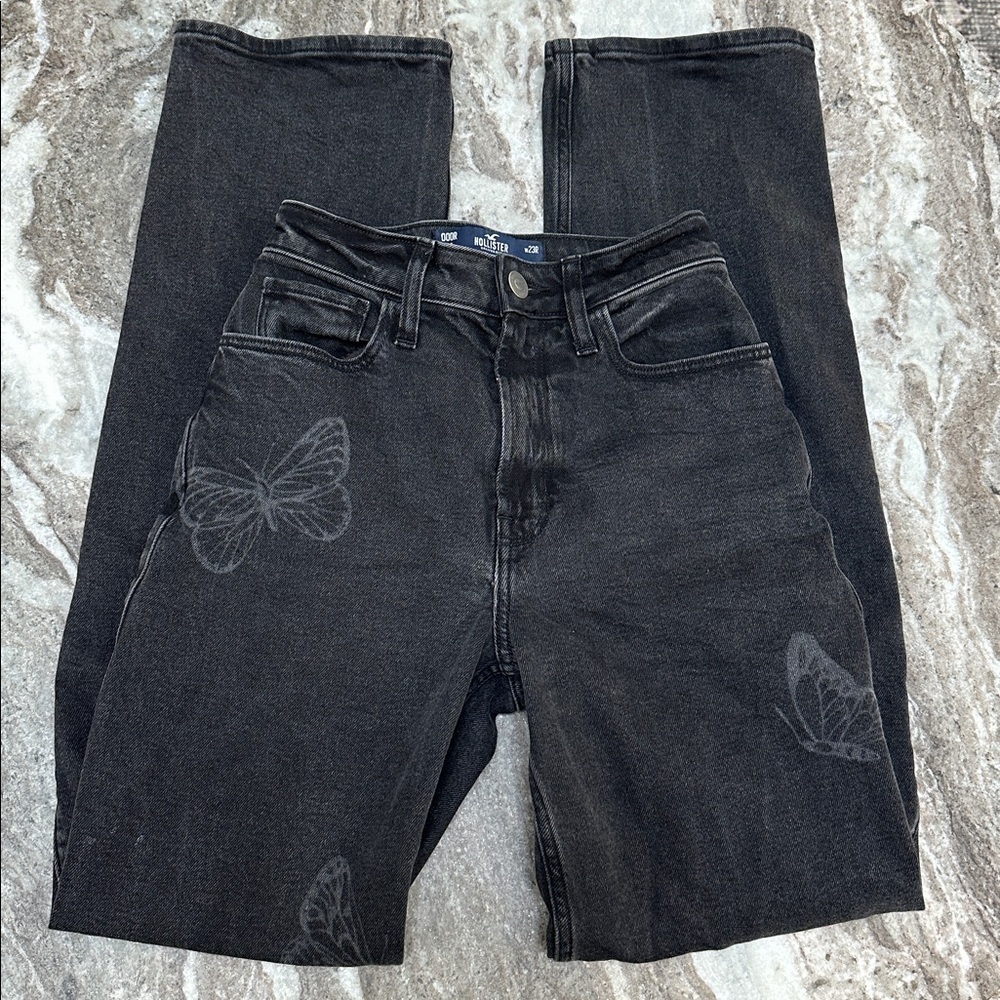 Hollister Ultra High-Rise Washed Black Butterfly Print Dad Jeans Sz 000 / 23R - Picture 6 of 11